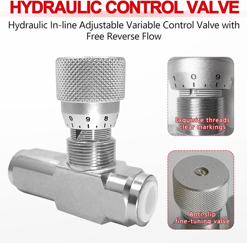 Cplbrb 3/8" NPT Hydraulic Flow Control Valve, 5000 PSI | One-Way Adjustable Speed Throttle Check Valve with 2 Pipe Adapters for Cylinder Control - Image 5